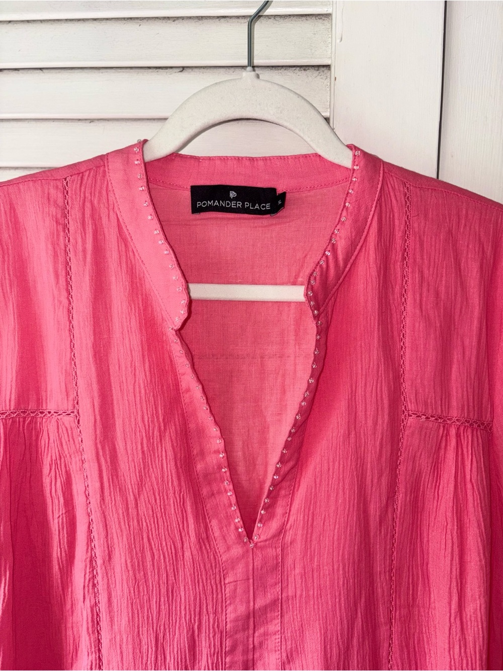 Pomander Place Ophelia Dress XL Pink Cotton Gauze Beaded Mini Cover Up Lined - Picture 4 of 5